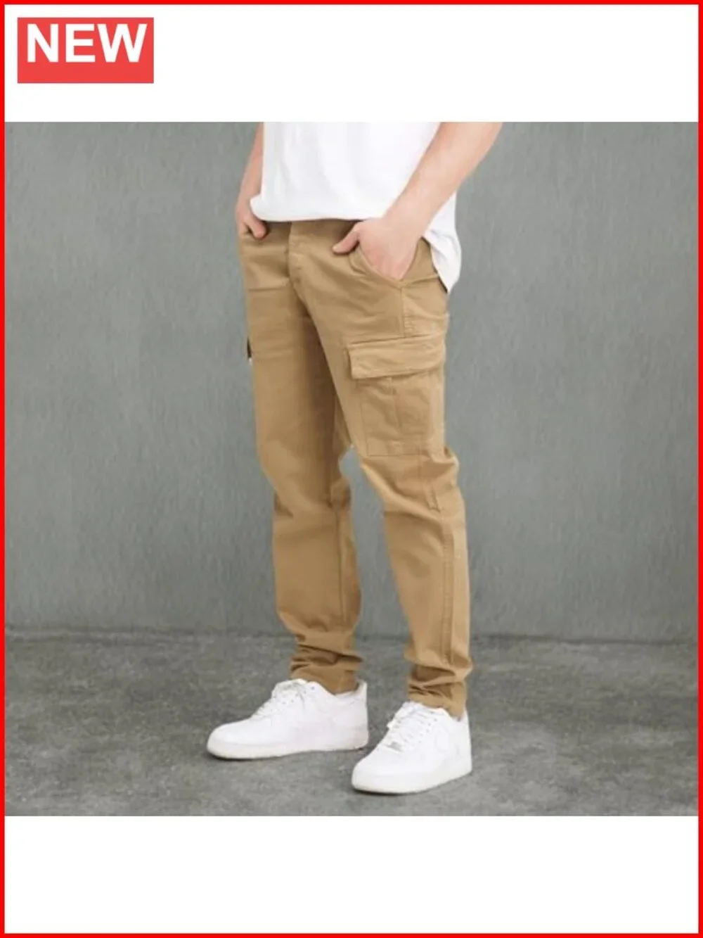 Men's Cargo Pants Cotton Joggers Drawstring Elastic Waist 6 Pockets